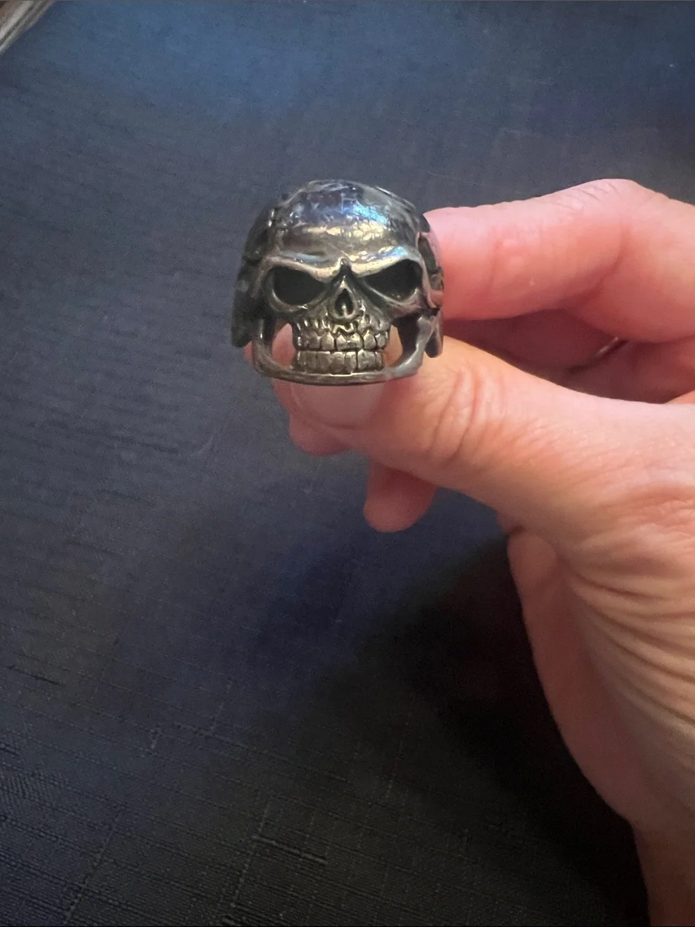 Men's Silver Skull Helmet Ring - Unbranded